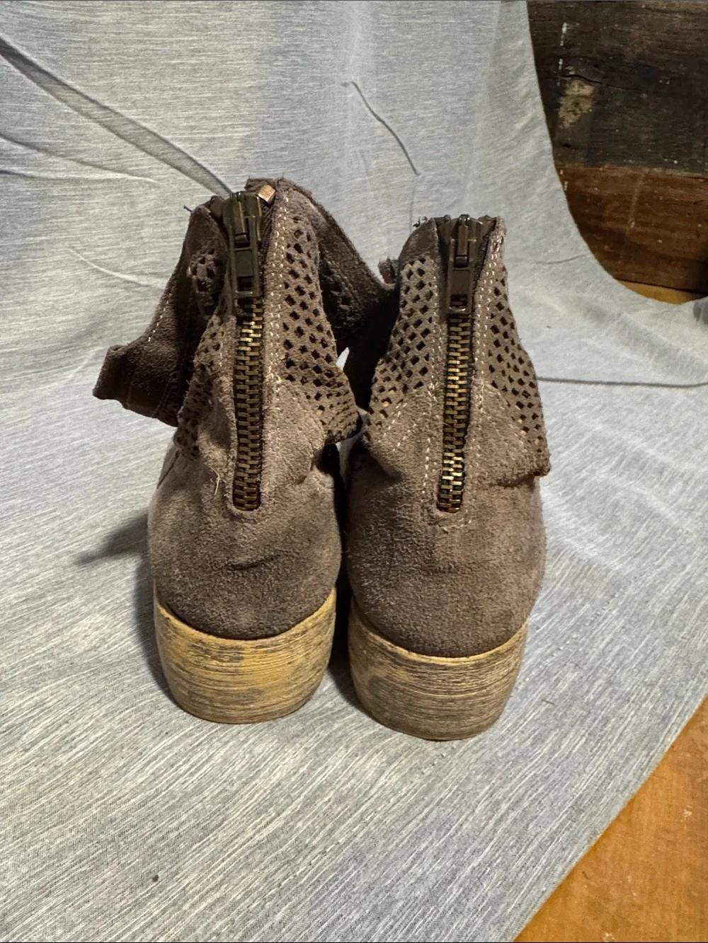 Sundance Dark Brown Suede Perforated Cuff Ankle Booties